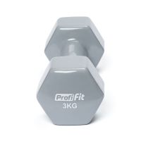 Гантель в виниловой оболочке, шестигранник PROFI-FIT 3 кг, серая