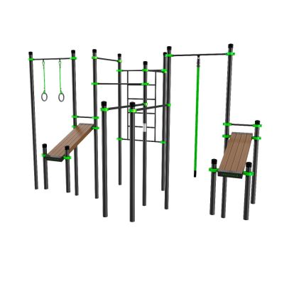 W261 Воркаут (3 турника, 2 скамьи для пресса, брусья, швед. стенка, кольца, канат) ZAVODSPORTA