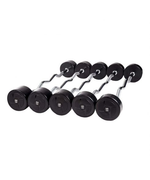 Набор изогнутых обрезиненных штанг (шаг 5 кг, 5 шт) PROFI-FIT 35-55 кг