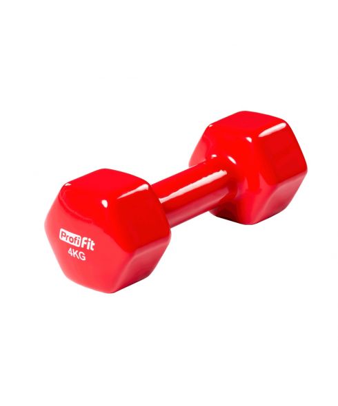 Гантель в виниловой оболочке, шестигранник PROFI-FIT 4 кг, красная